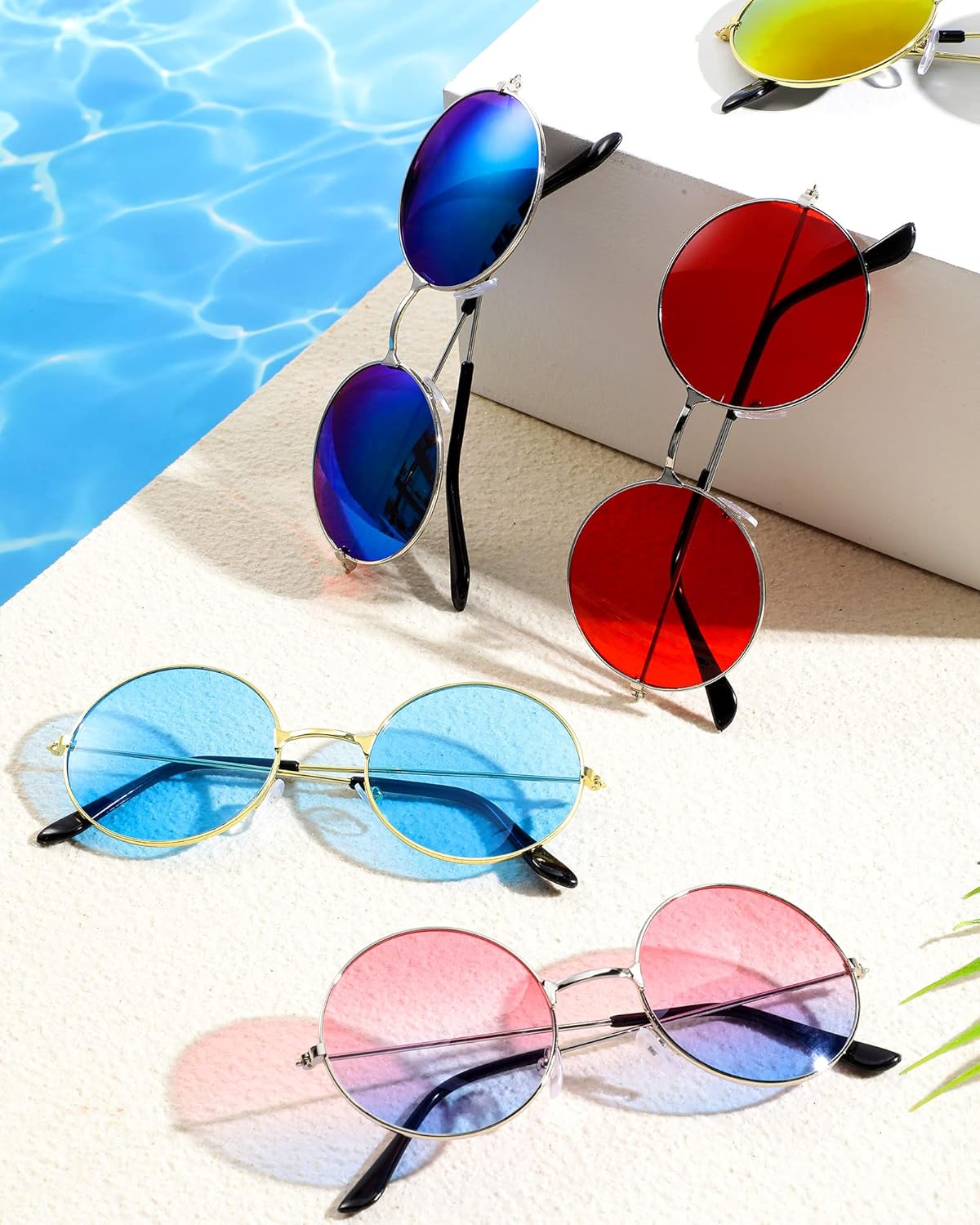 Weewooday 30 Pairs Round Hippie Sunglasses Retro Colored Hippie Glasses 60s 70s Trendy Sunglasses Metal Frame Circle Glasses for Women Men, Multicolored