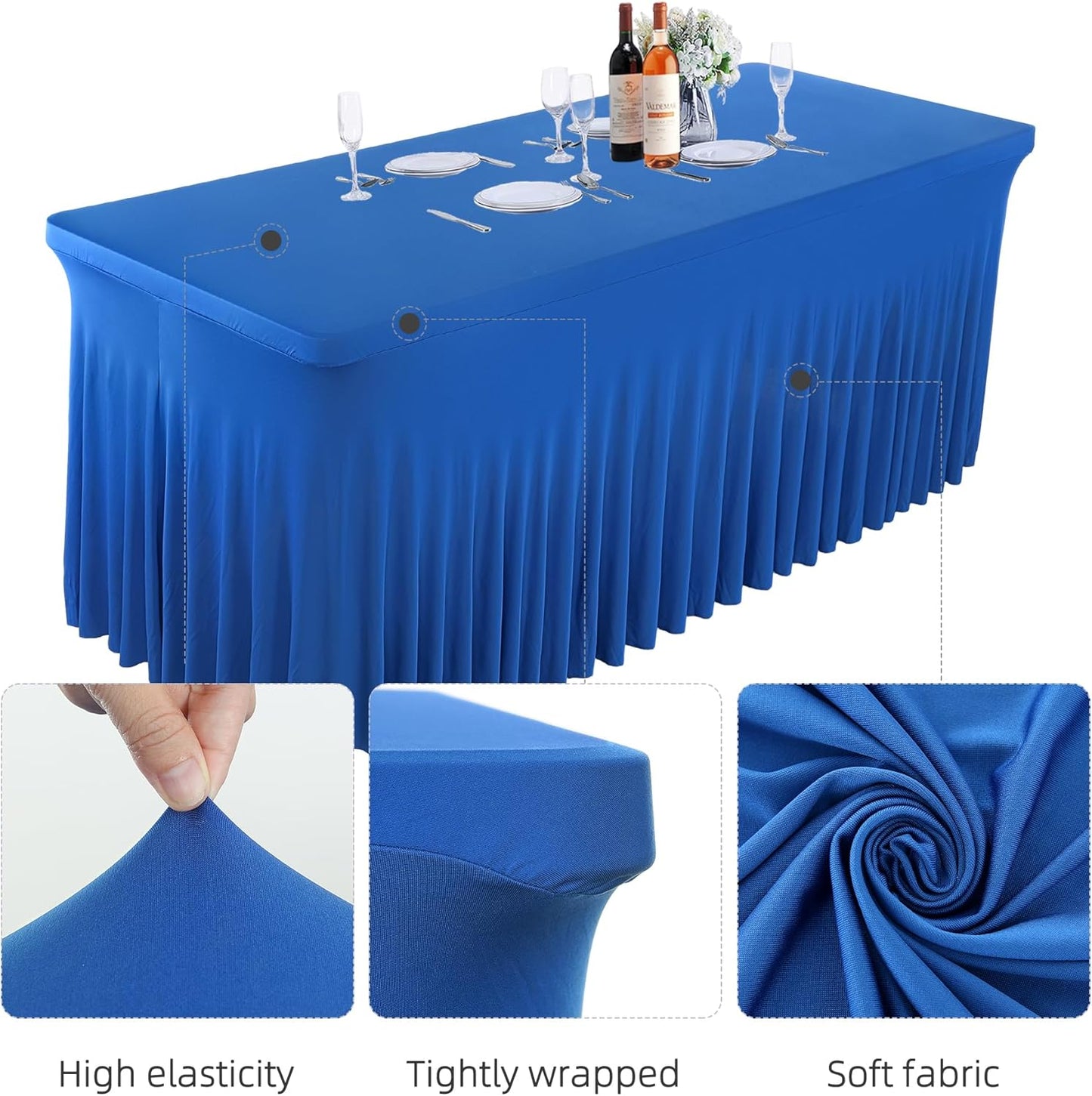 PARTISKY Royal Blue Spandex Tablecloth for 8ft Rectangle Tables, Stretchable Table Cover Skirt for Folding Tables Weddings Parties Banquets Events Trade Shows and Dessert Table