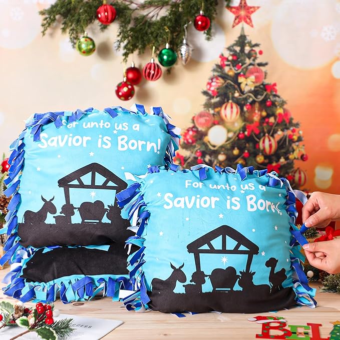 Mindsoft 6 Sets Nativity Tied Pillow Craft Kits DIY Christmas Nativity Crafts Gifts Christian Religious Pillow DIY Art for Holy Night Christmas Party Fun Home Activities