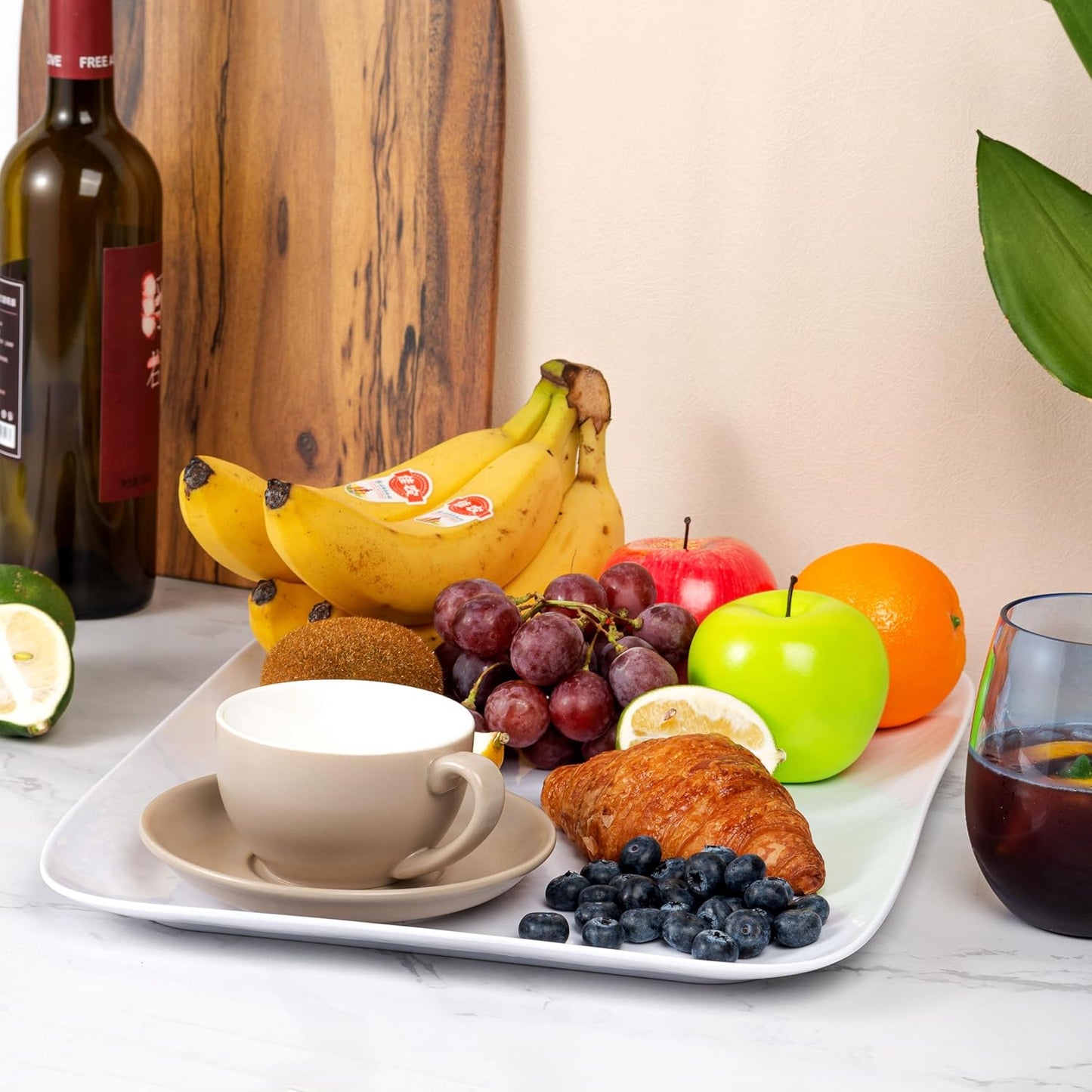 KX-WARE White Melamine Serving Trays (Set of 2) 17” x 12” | Large Reusable Rectangular Party Platters | Serve Appetizers, Fruit, Veggies, & Desserts | BPA-Free & Dishwasher Safe