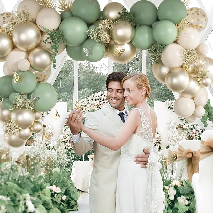 Sage green Balloons, 60pcs 12inch Sage green Sand White Metallic Gold Confetti Balloons for Boho Birthday Wedding Bridal Baby Shower Engagement Party Decorations