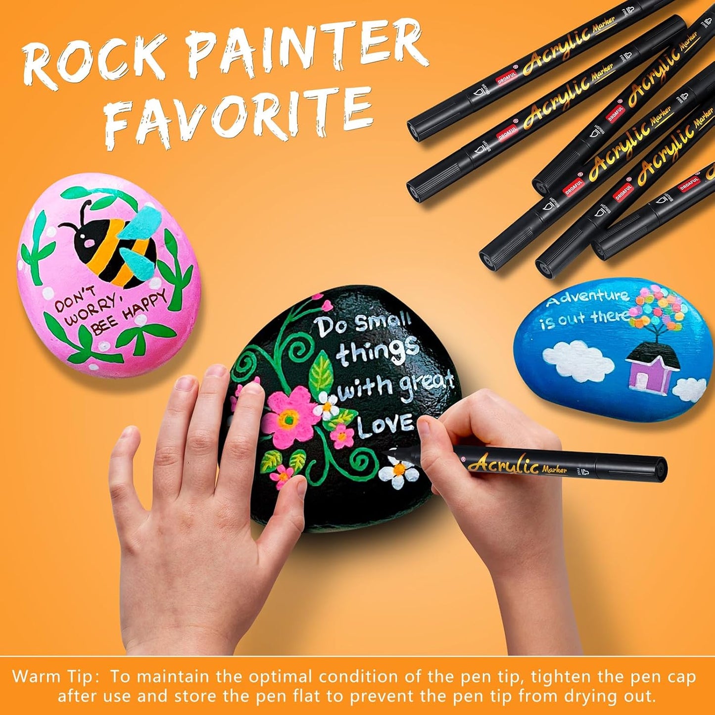 Acrylic Paint Pens Markers, 6 Pc Dual Tips Waterproof Paint Markers For Rock Painting, Fabric, Metal, Glass, Wood, Canvas, Ceramic, Pumpkins, Eggs, Plastic, Non-Toxic & Odor