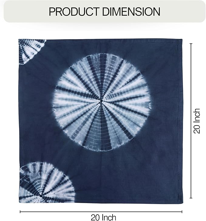 FINGERCRAFT Cloth Napkins Set of 6 Cotton Blend Tie Dye 20x20 Inch Large Size Dinner Napkins Cloth Perfect for Parties Dinners Weddings Cocktail Christmas Easter Royal Blue Circle