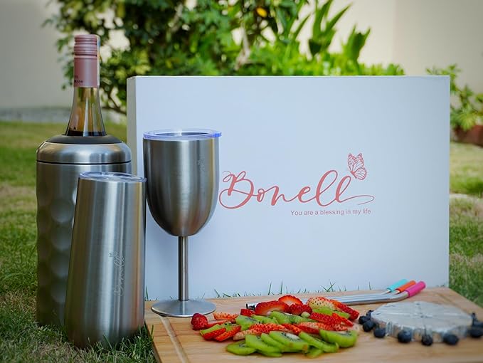 Champagne Bottle Chiller Gift Set- Portable Stainless Steel Sparkling Wine Cooler with 2 Champagne Flutes (Black)