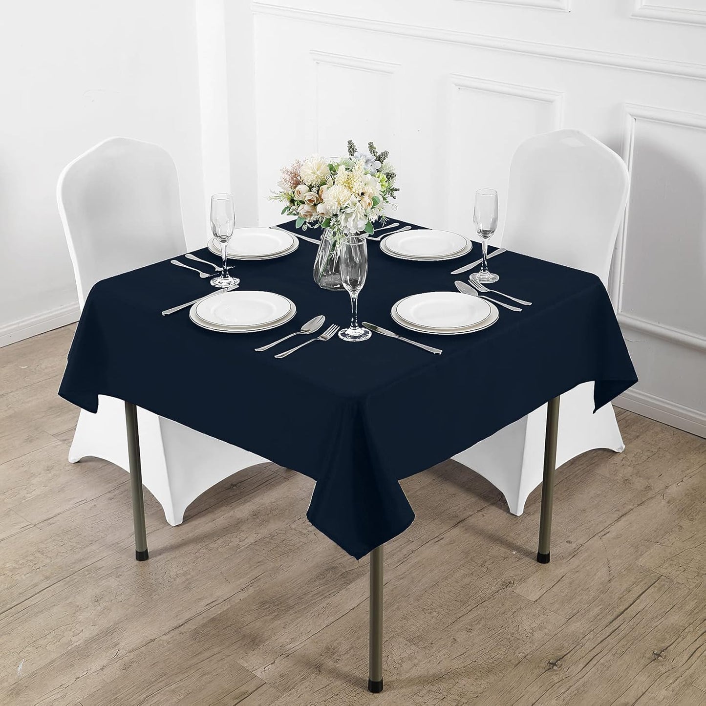 Fokitut 2 Pack Waterproof Square Tablecloth, 70x70 Inch, Stain Resistant and Wrinkle Polyester Table Cloth, Fabric Table Cover for Kitchen Dining, Wedding, Party, Holiday Dinner-Navy
