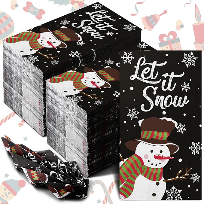 Karenhi 200 Pcs Christmas Guest Napkins 2 Ply Let It Snow Decorative Paper Hand Tower for Bathroom Snowman Disposable Bathroom Guest Towel Winter Party Supply for Party Holiday Baby Shower