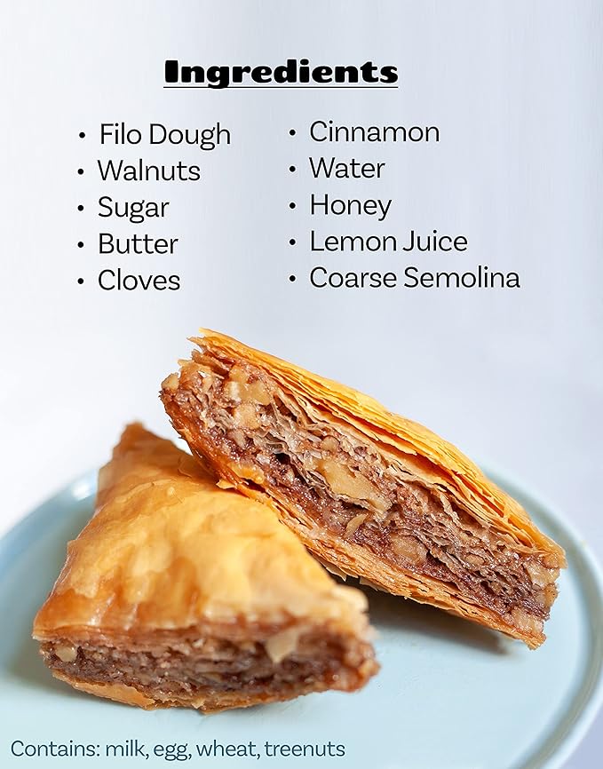 Bakluva 16-Piece Baklava Pastry Dessert Gift Box - (16) Large 2.3 oz (66 gram) Pieces - Perfect for Gifts, Parties, and More