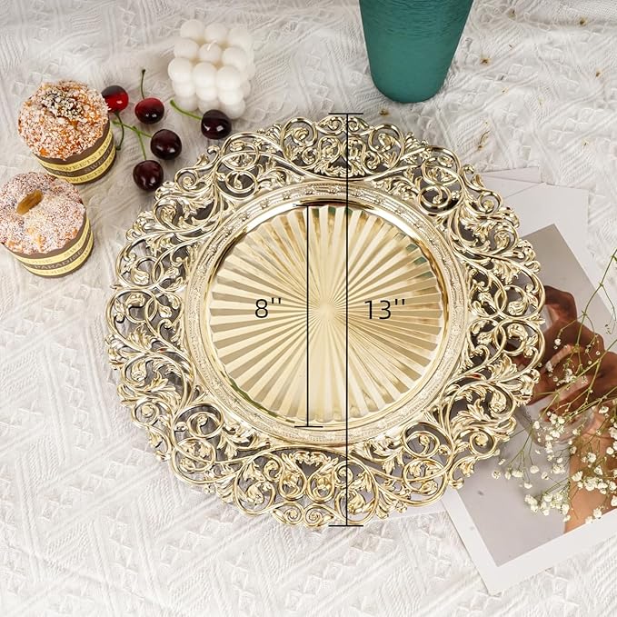 13inch Round Gold Charger Plates,Plastic Plate Chargers Set of 8,Chargers for Dinner Plates,Gold Plates for Wedding,Party,Event Decoration