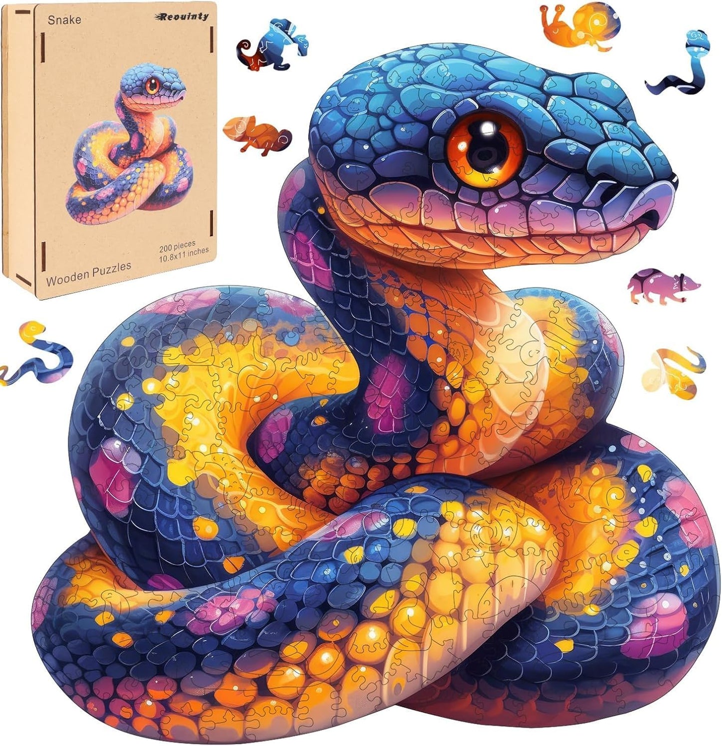 Reouinty Wooden Puzzle for Adults 500 Pieces, 3D Visual Effect Snake Jigsaw Puzzles, Unique Shape Animal Adult Puzzles, Irregular Wood Puzzles Best Gift for Adults Family Game 16.6 * 16.9 in