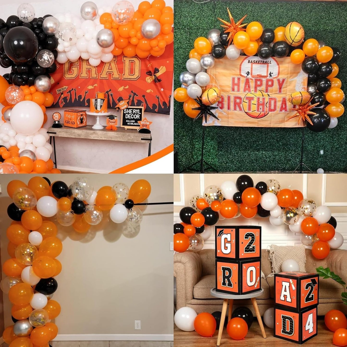 Orange Black Balloons Orange White Sliver Balloons Graduation Decorations 60pcs 12inch Metallic Silver Confetti Latex Balloon for Arch Helium Basketball Birthday Party Halloween Supplies