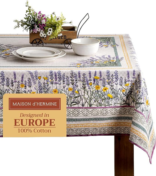 Maison d' Hermine Table Cloth Square Table 100% Cotton 54 x 54 Inches Tablecloth Reusable Decorative for Dining Room Farmhouse Home Valentines Day Decorations Spring Summer - Fanny Lavender