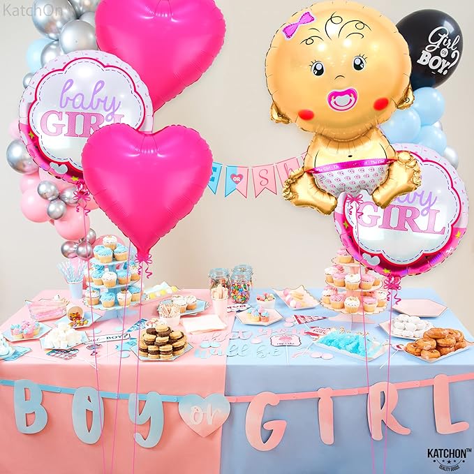 Katchon, Baby Girl Balloons for Baby Shower Set - 27 Inch, Pack of 5 | Its a Girl Balloon | Gender Reveal Balloons, Welcome Baby Balloon, Baby Shower Decorations for Girl | Baby Gender Reveal Decor