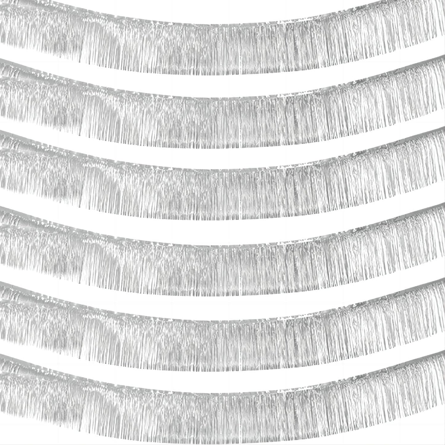 6 Pack 10 Feet 2024 New Year Foil Fringe Garland Metallic Tinsel Banner Wall Hanging Curtain Streamers Backdrop for Parade Floats Bachelorette Wedding Birthday Party Christmas Decorations(Silver)