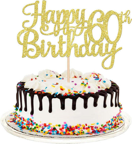 1 PCS Happy 60th Birthday Cake Topper Gold Glitter Cheers to 60 Years Birthday Cake Pick 60 Fabulous Cake Decoration for Happy 60th Birthday Anniversary Party Decorations Supplies