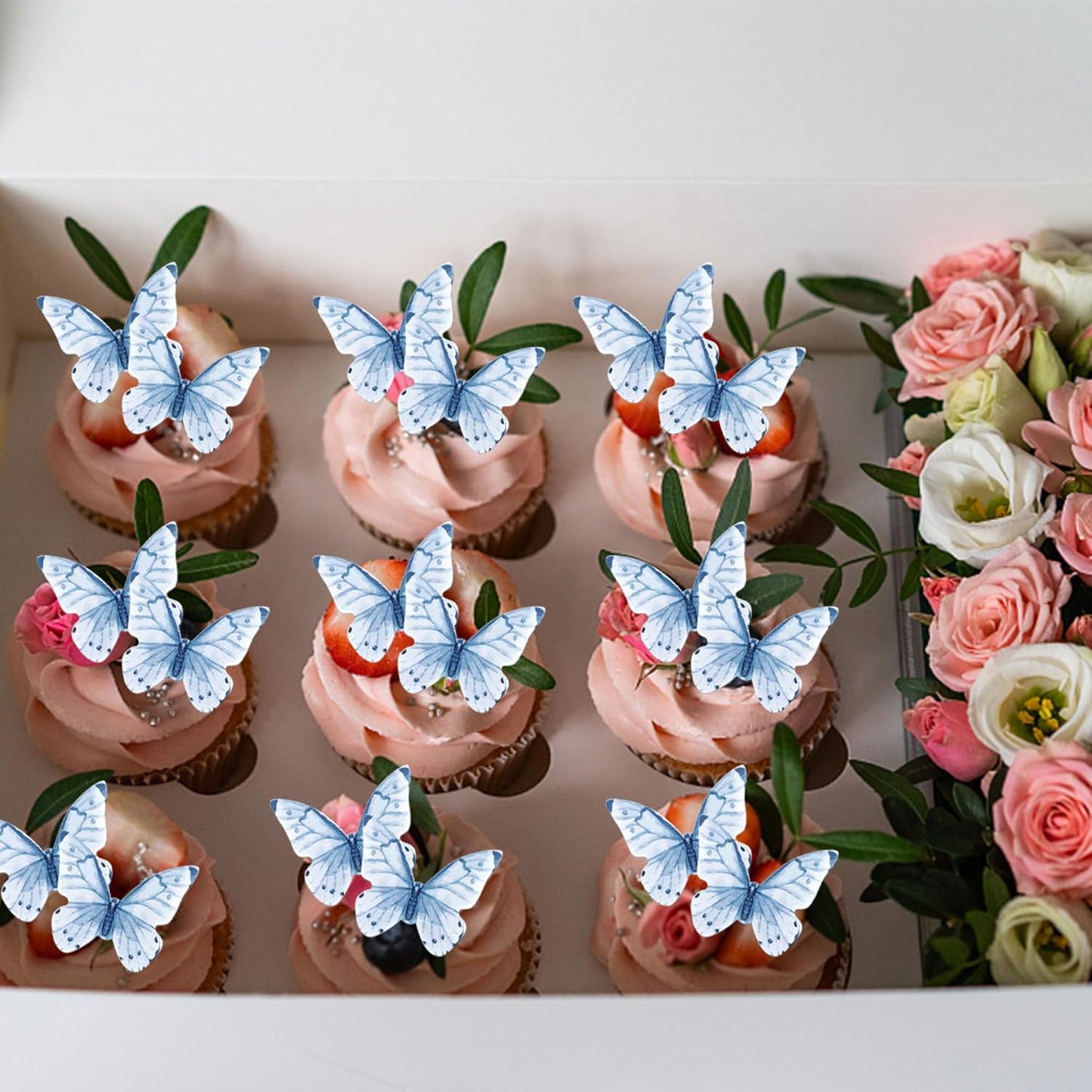48 PCS Edible Butterfly Cupcake Toppers Wafer Paper for Cake Decorating - Butterfly Theme Baby Shower, Wedding, Birthday Party Decorations Supplies - Light Purple