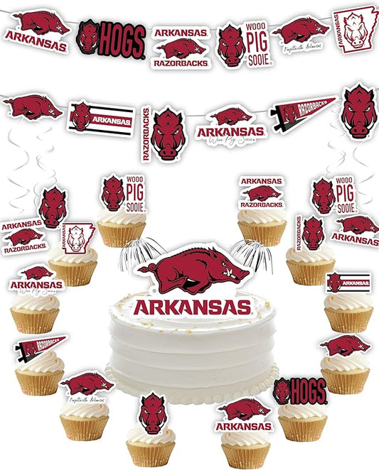 University of Arkansas Party Supplies for Football, Birthday Gift, Graduation Party Banner and Cake Toppers (42 Pieces) (Arkansas Razorbacks)