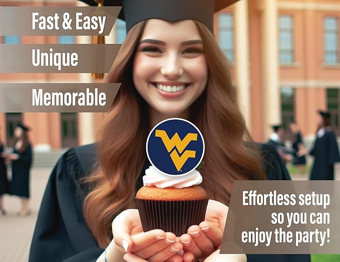 West Virginia Party Supplies for Football, Birthday Gift, WVU Graduation Party Banner and Cake Toppers (42 Pieces) (West Virginia Mountaineers)