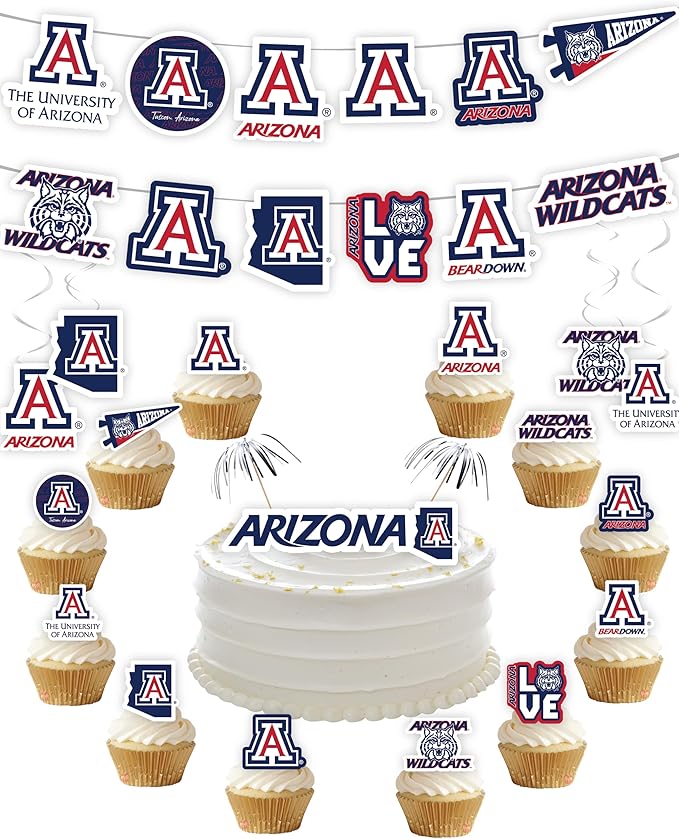 University of Arizona Party Supplies for Football, Birthday Gift, UA Graduation Party Banner and Cake Toppers (42 Pieces) (Arizona Wildcats)