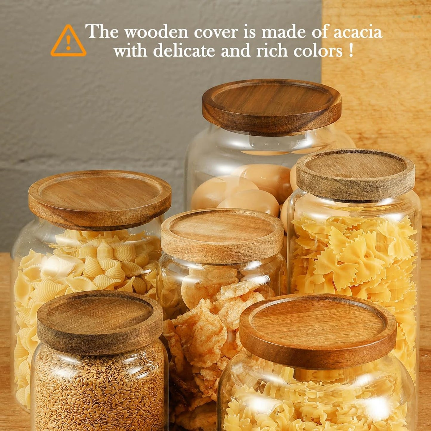 Labina Glass Storage Container Airtight Food Jars Kitchen Canister with Wood Lids, 54 Oz (1600ml) Wide Mouth Pantry Organization Glass Jar for Flour, Sugar, Cookie, Spagetti, Nuts and Candy (2 Pack)