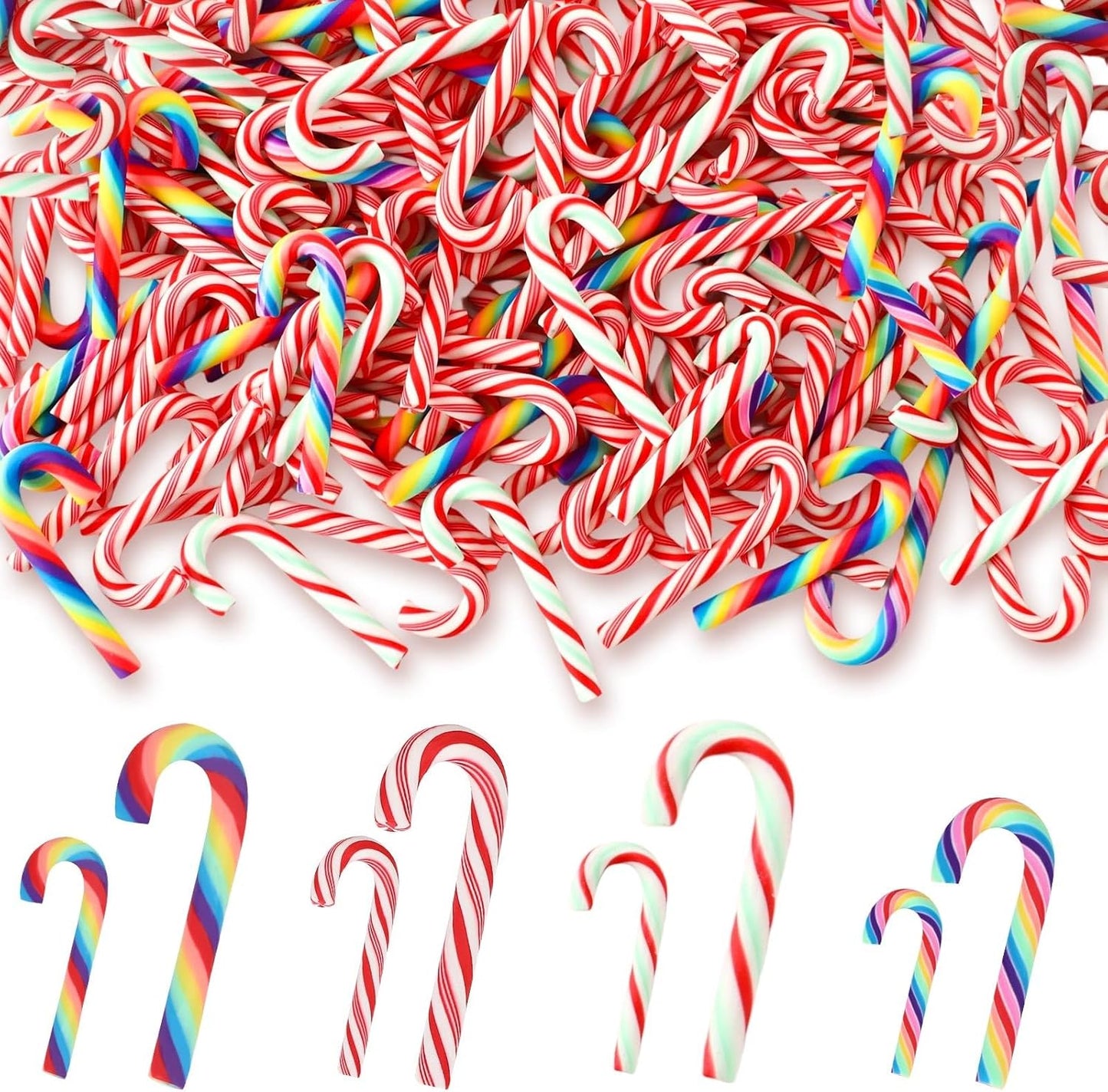 80pcs Mini Christmas Candy Cane for Crafts Colorful Fake Candy Decor Peppermint Ornaments Xmas Table Scatters Red and White Candy Vase Filler for Decorations Party Favors Supplies (Small and Large)
