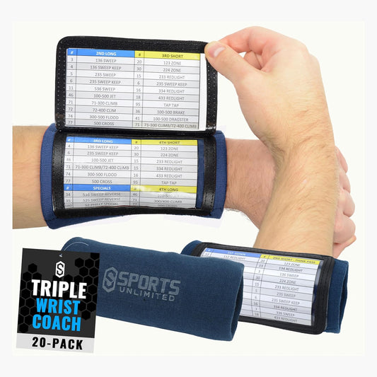 Sports Unlimited Adult Triple Wrist Coach, Football Wristbands for Plays, Baseball Wristbands, QB Arm Bands
