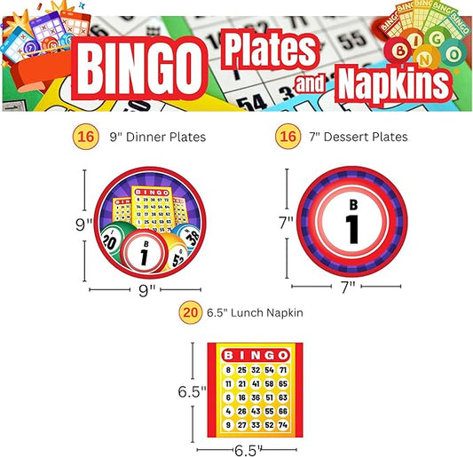 Blue Orchards Bingo Party Plates and Napkins (52 Pieces for 16 Guests) - Bingo Theme Decorations, Game Night Decorations, Las Vegas Theme, Party for Adults, Casino