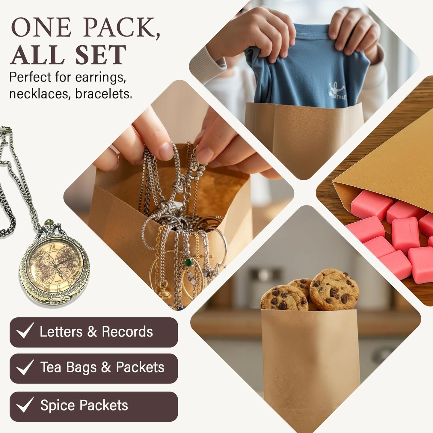 RJ Displays-100 Pack Brown Kraft Paper Merchandise Tote Bags Shopping Sales for Magazine, Books, Party Favor Bag T-Shirt (Brown, 8.5" x 11")
