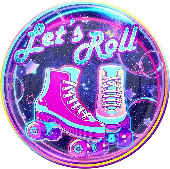 Blue Orchards Roller Skating Party Plates and Napkins (52 pieces for 20 Guests) - Roller Skating Party, 90s Party Supplies, Roller Skate Plates And Napkins, Skate Party Decorations For Girl