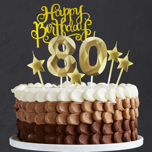 Golden Number 85 Birthday Candles and Star Birthday Candles 2.76 inch Birthday Cake Candles 3D Diamond Shaped Candles are Suitable for Birthday Parties and Anniversary Cake Decorations Candles