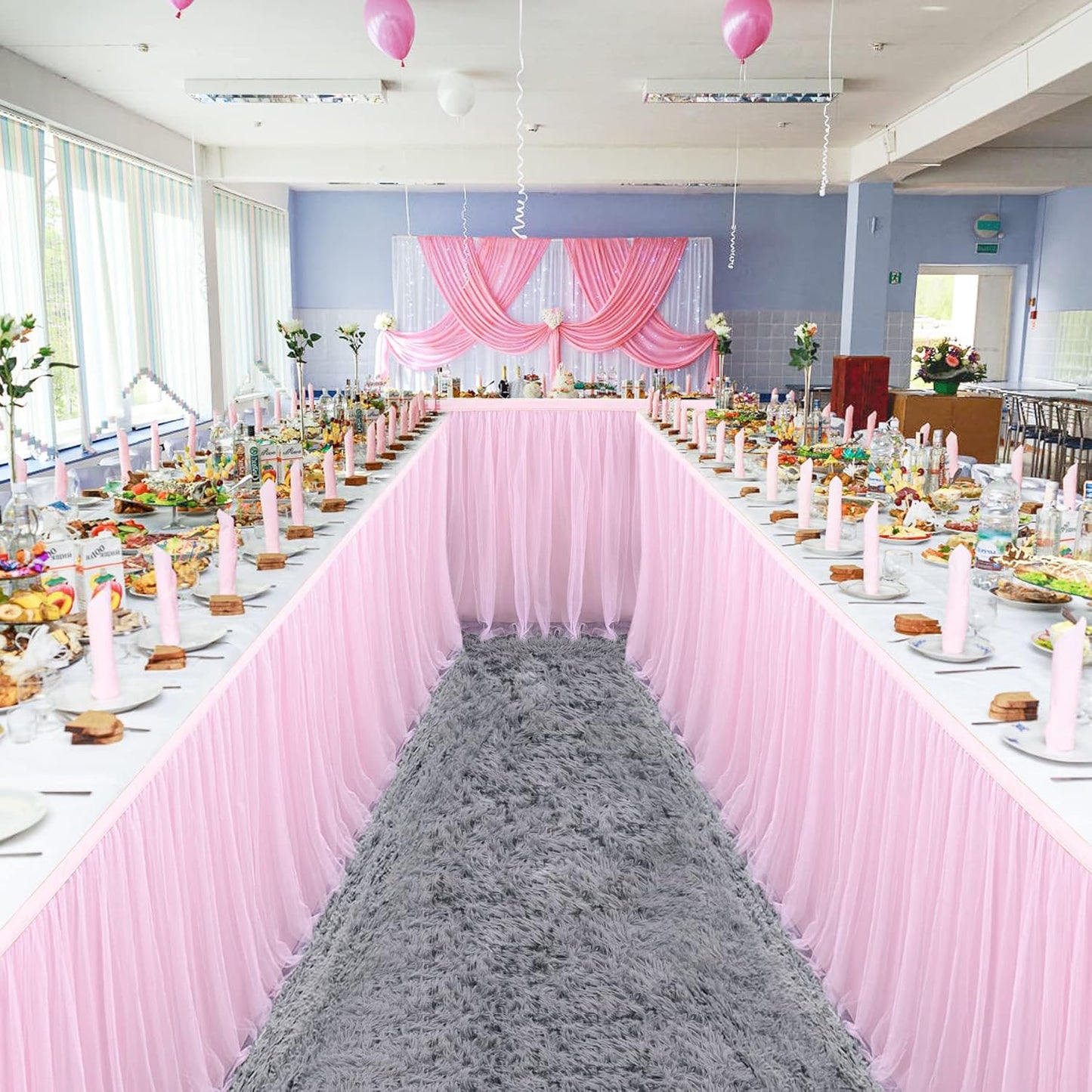 Suppromo 2 Pack 6ft Pink Tulle Table Skirts for Rectangle Tables or Round Tables Pink Tutu Tablecloth Cover for Princess Baby Shower Girls Birthday Party Wedding Cake Dessert Table Decorations