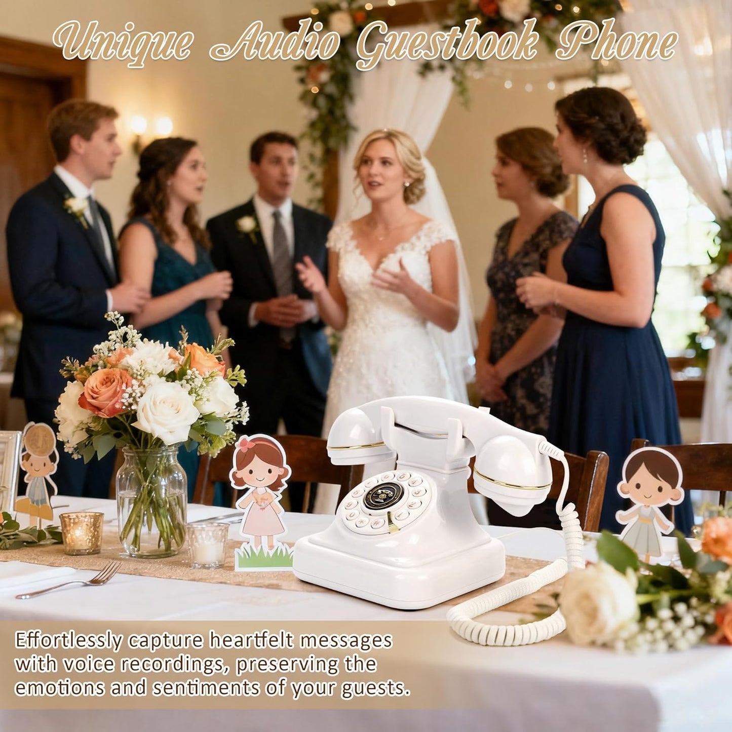Audio Guest Book Wedding Phone, Retro Audio Phone Guestbook with Clear Voice Recording for Wedding Reception, Bridal Shower, Birthday, Baby Shower, Anniversary, Engagement