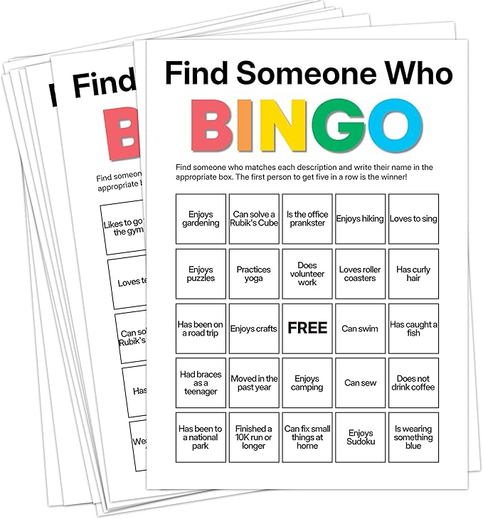 Sahjzk Office Bingo Cards, 25 Unique Randomized 5x7 Sheets, Get to Know You Bingo Game for Adults, Ice Breaker Office Party Games, Team Building Games for Work, High Replay Value - B003