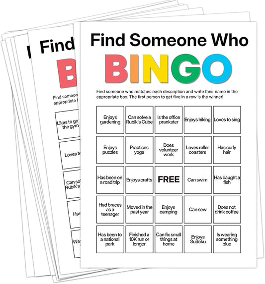 Sahjzk Office Bingo Cards, 25 Unique Randomized 5x7 Sheets, Get to Know You Bingo Game for Adults, Ice Breaker Office Party Games, Team Building Games for Work, High Replay Value - B003