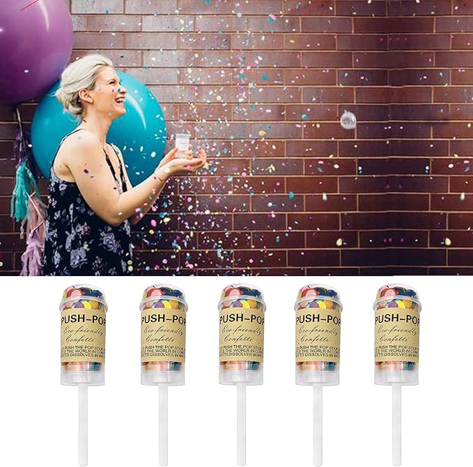 5 PCS Confetti Push Pop Colorful Containers Sprinkle Confetti Paper Poppers for Graduation Wedding Baby Shower Christmas New Year Birthday Party Bridal Anniversary Fiesta Favors Supplies (Colorful)