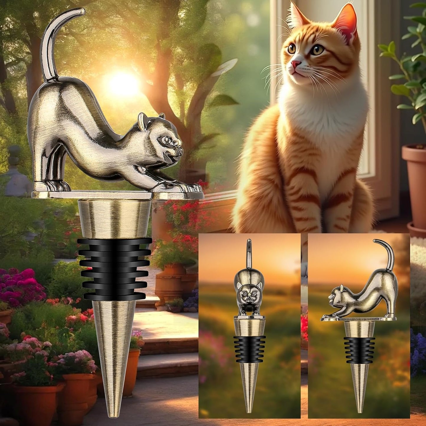 LKKCHER Cat Wine Bottle Stopper, Cat Gifts for Cats Lovers Women Men, Birthday Mothers Day Fathers Day Christmas Gifts for Women Men, Bronze with Gift Box