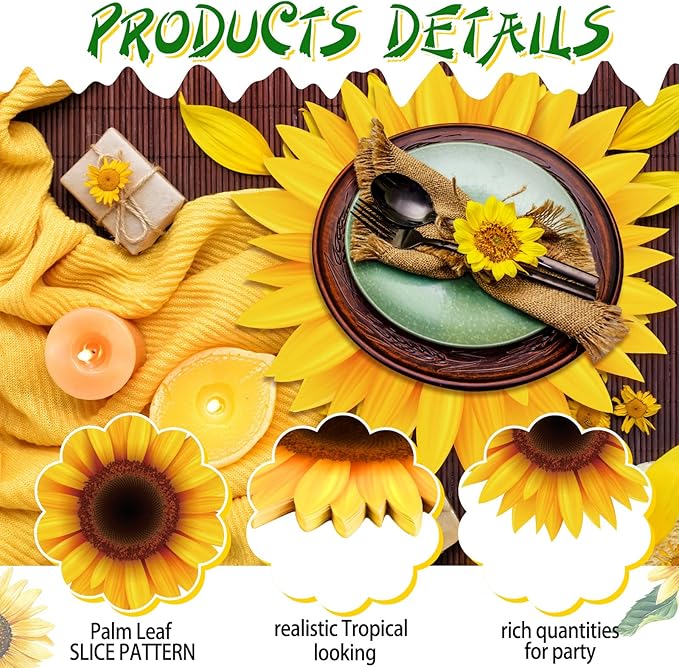 Sinmoe 100 Pack Disposable Paper Placemats Bulk 13 Inch Paper Charger Place Mat Party Charger Plates Table Place Mats for Dinner Wedding Birthday Baby Shower Spring Dining Tableware(Sunflower)