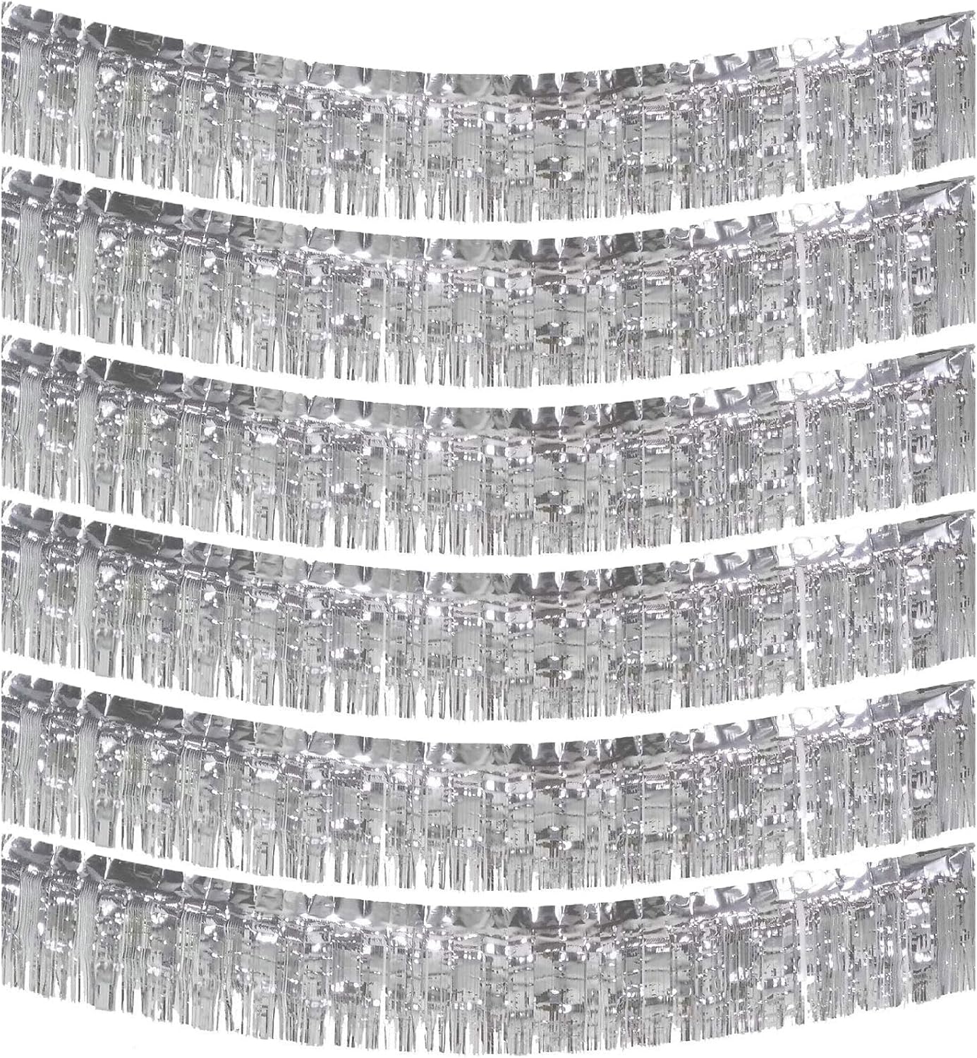 6 Packs 10 Feet Foil Fringe Garland Metallic Foil Tinsel Fringe Garland Wall Hanging Fringe Banner for Parade Floats, Wedding, Christmas，Birthday Party Halloween Decor (Silver)