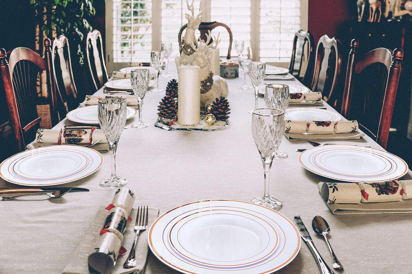 Supernal 60pcs Rose Gold Plastic Dinnerware Set Includes Rose Gold Plastic Plates and Disposable Silverware,Disposable Party Plates and Flatware Service for 12 Guest,Perfect for Birthday,Party,Wedding
