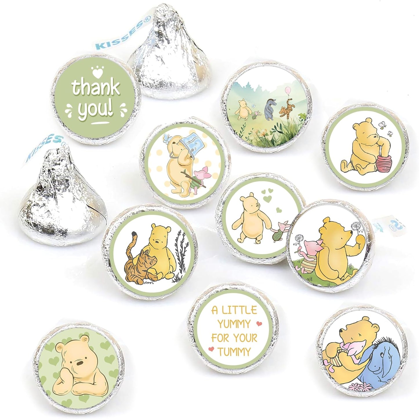 ALodr Winnie the Pooh Baby Shower Game: Guess How Many Candies, Standing Sign, 50 Cards, 180 Stickers, All Ages