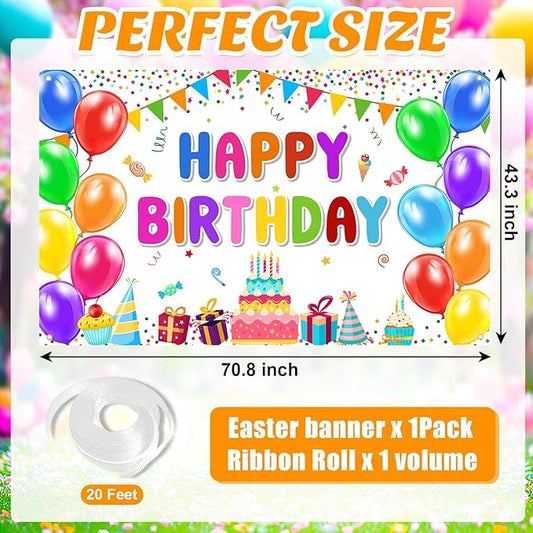 Happy Birthday Banner Backdrop Decorations Flag Outdoor 71x44 Inch,Colorful Rainbow Birthday Bunting for Boys Girls Indoor Home Party Supplies,Yard Sign Photography Background