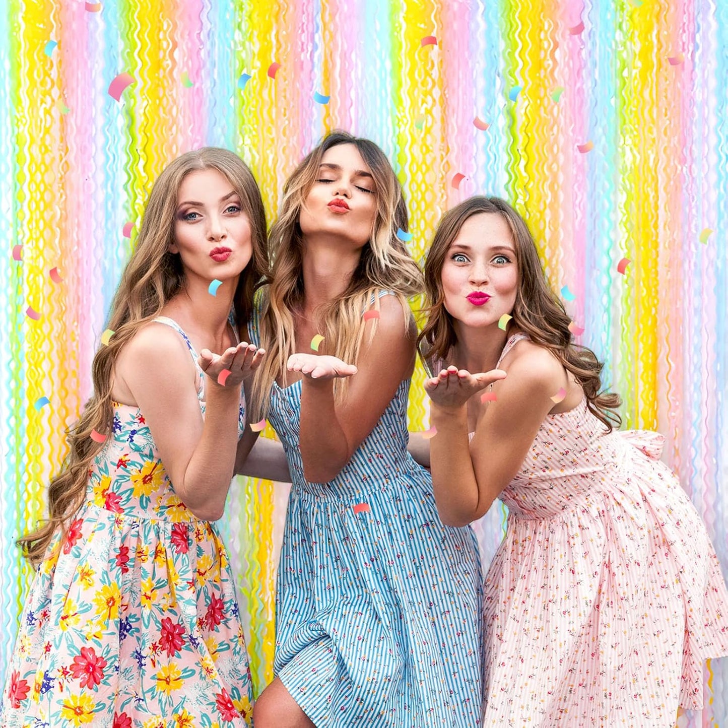4 Pack Rainbow A Fringe Curtain Backdrop 3.2Ft x 8.2Ft Metallic Tinsel Foil Fringe Streamers Background for Photo Booth Mother's Day, Easter, Carnival, Birthday, Wedding Party Decoration