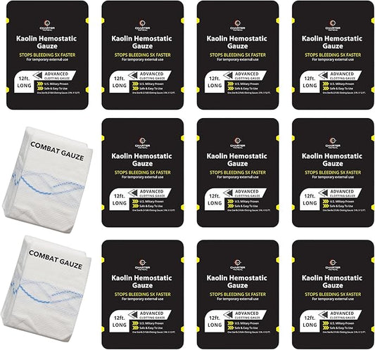 First Aid Advanced Quick Clot Combat Gauze - Flexible Hemostatic Gauze - Stop The Bleed kit Faster Wound Packing with Quick Clotting Medical Gauze - Survival Kit Supplies - 3" x 12.5' (CT-GAUZE10)