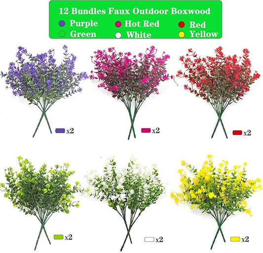 Grunyia Artificial Flowers 12 Bundles – UV Resistant Outdoor Fake Flowers for Garden, Porch & Window Box Decor