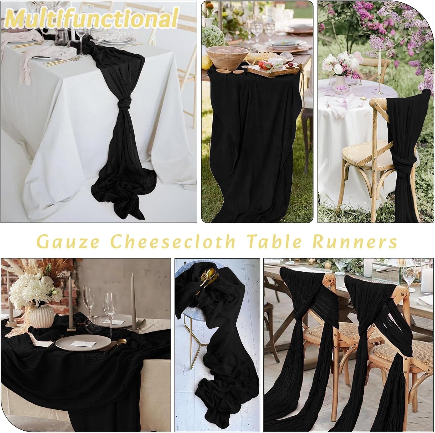 8Pack Black Halloween Table Runner 10FT Cheesecloth Table Runner 35x120Inch Long Boho Cheese Cloth Table Runners Rustic Gauze Table Runners for Party Wedding Bridal Shower Baby Shower Decorations