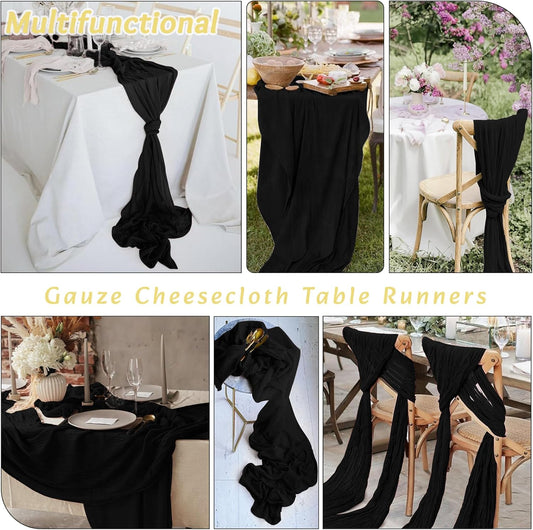 8Pack Black Halloween Table Runner 10FT Cheesecloth Table Runner 35x120Inch Long Boho Cheese Cloth Table Runners Rustic Gauze Table Runners for Party Wedding Bridal Shower Baby Shower Decorations