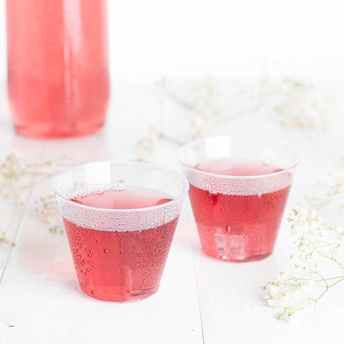 PLASTICPRO 9 oz Disposable Plastic Party Cups,Old fashioned Designed Tumblers, 200 Count, Crystal Clear