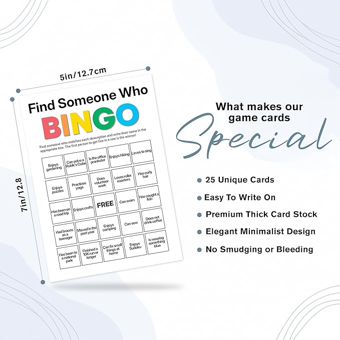 Sahjzk Office Bingo Cards, 25 Unique Randomized 5x7 Sheets, Get to Know You Bingo Game for Adults, Ice Breaker Office Party Games, Team Building Games for Work, High Replay Value - B003