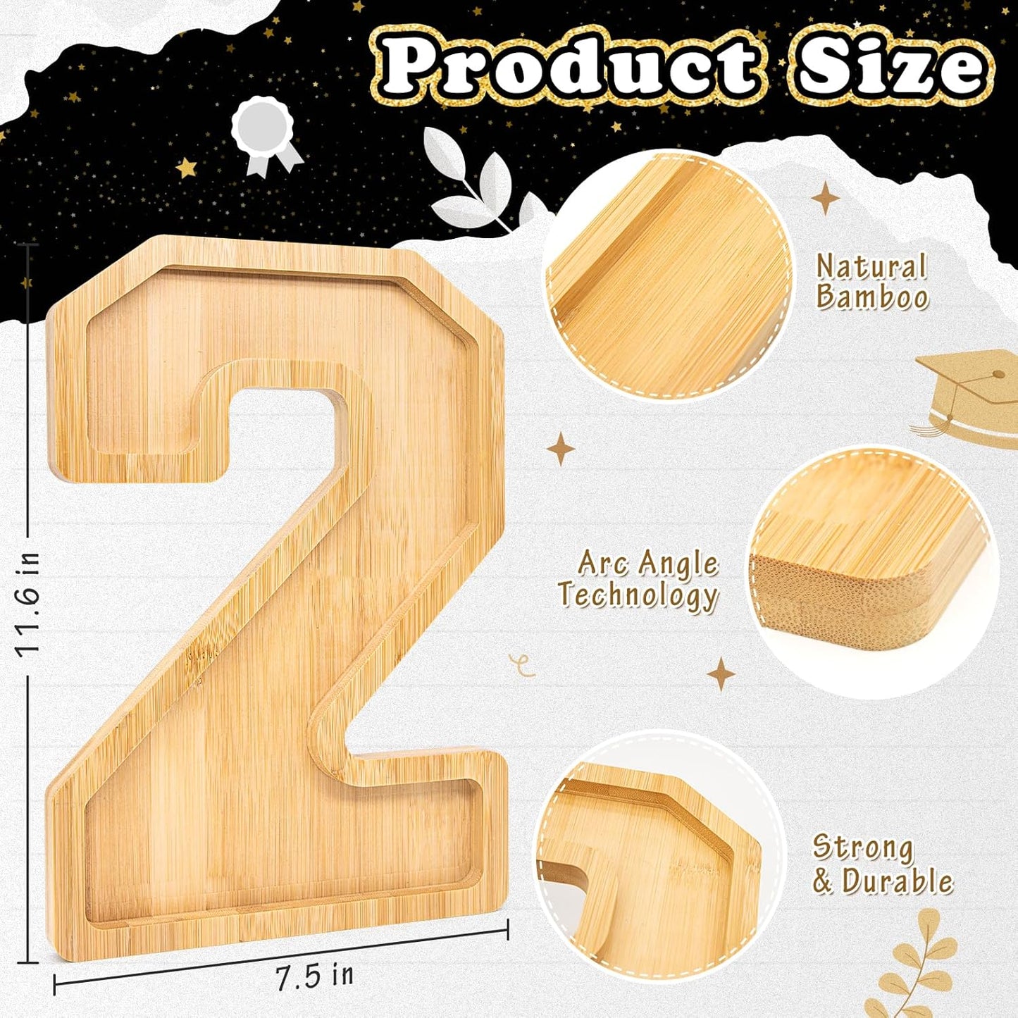 4PCS Wooden Graduation Decorations Number Charcuterie Board Box-(with 14 Balloons) 2025 Charcuterie Numbers Fillable Food Graduation Party Supplies