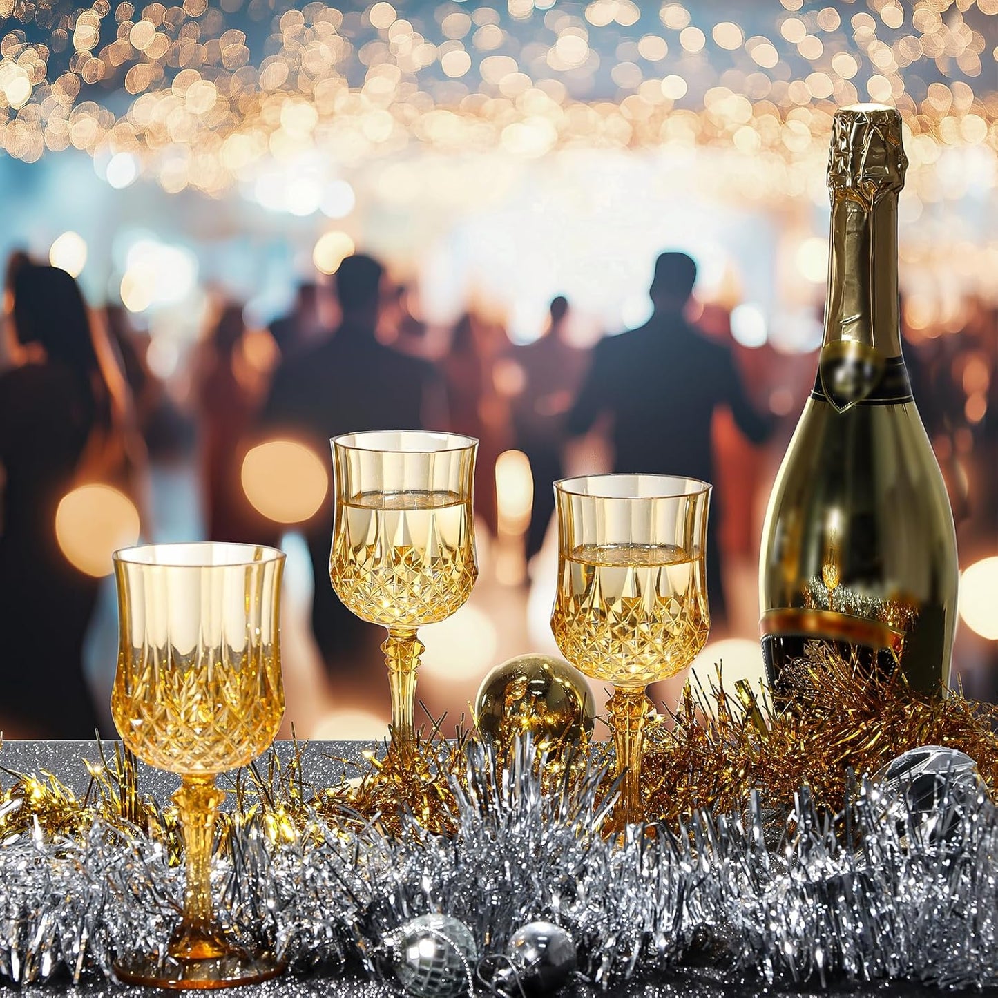XUWAIDSGN 48 Pcs 7oz Plastic Vintage Wine Glasses Drinking Glasses Unbreakable Wedding Glassware Crystal Water Goblets Reusable Drinkware Vintage Champagne Flutes (48, Amber)