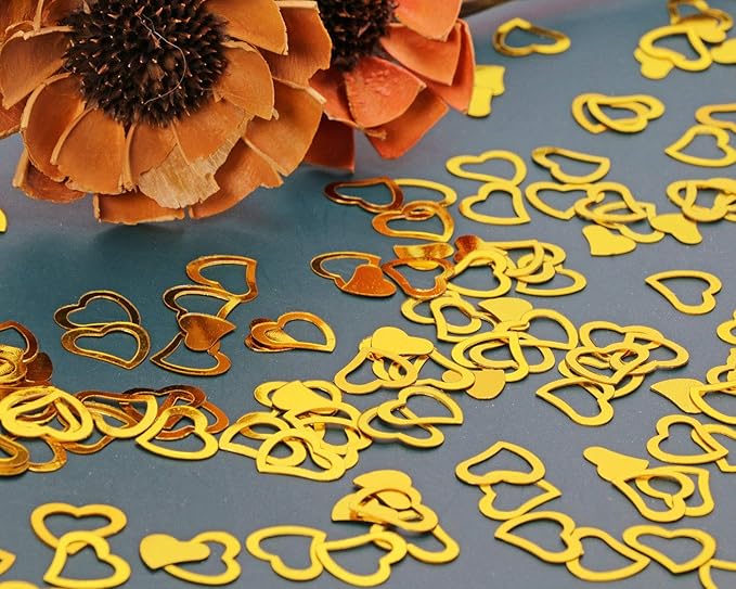 ONLYKXY 1200Pcs Love Heart Shaped Confetti, Table Wedding Decoration, Glitter Confetti for Wedding Party (Golden)